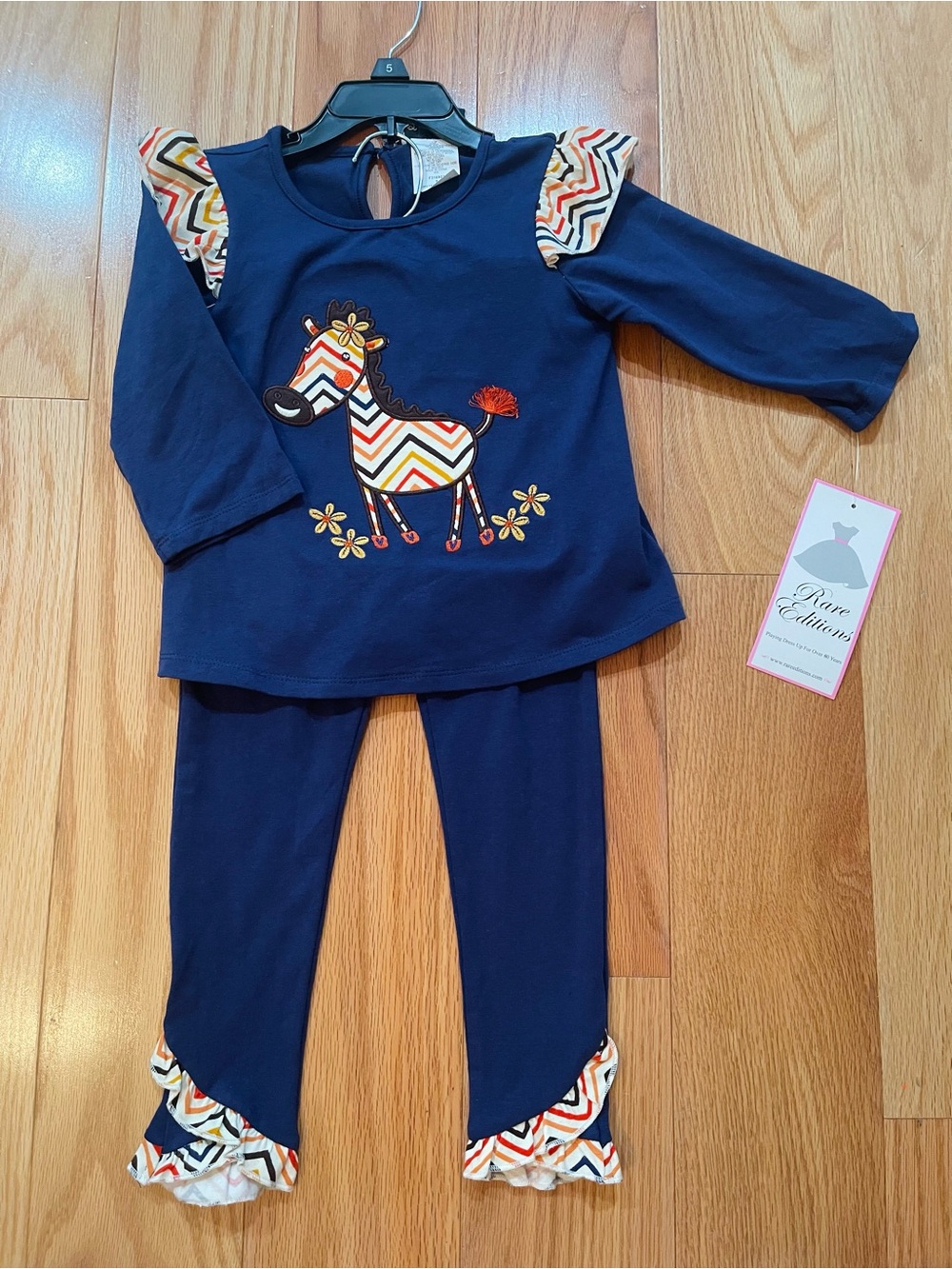 Rare Editions Navy Girls' Zebra Chevron Ruffle Pajama Set